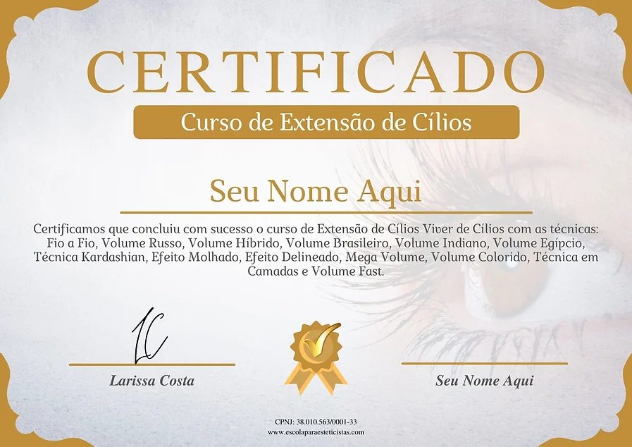 Certificado do curso viver de cílios