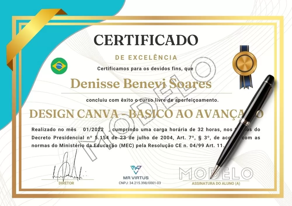 Certificado de conclusão do curso Design Canva Profissional